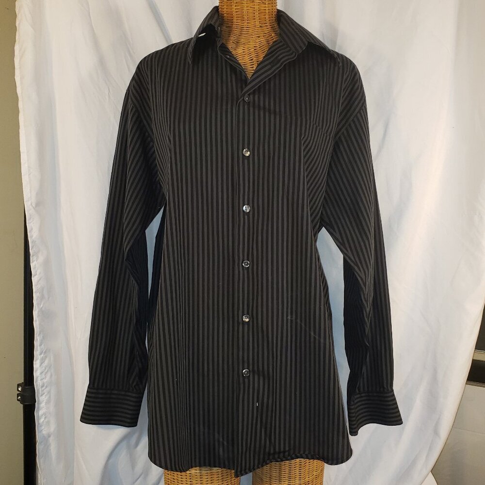 Men's Claiborne Black Striped Button Up Shirt Size L